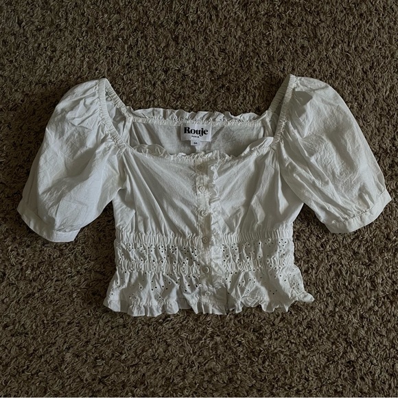 Rouje Tops - Rouje White Puff Sleeve Blouse